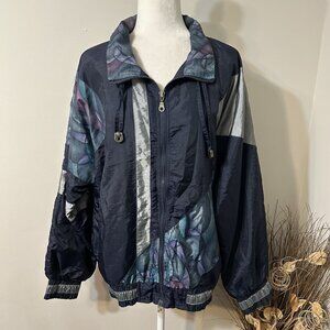 Vtg Outbrook Women Colorblock Windbreaker Full Zip Jacket Lined Blue Silver XL